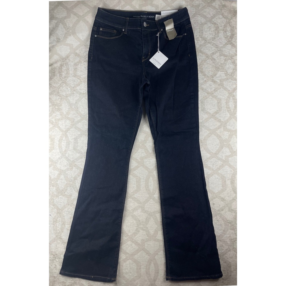 Chico's Platinum Barely Boot Women 0 S Regular Tampa Rinse NWT Dark Wash Jeans